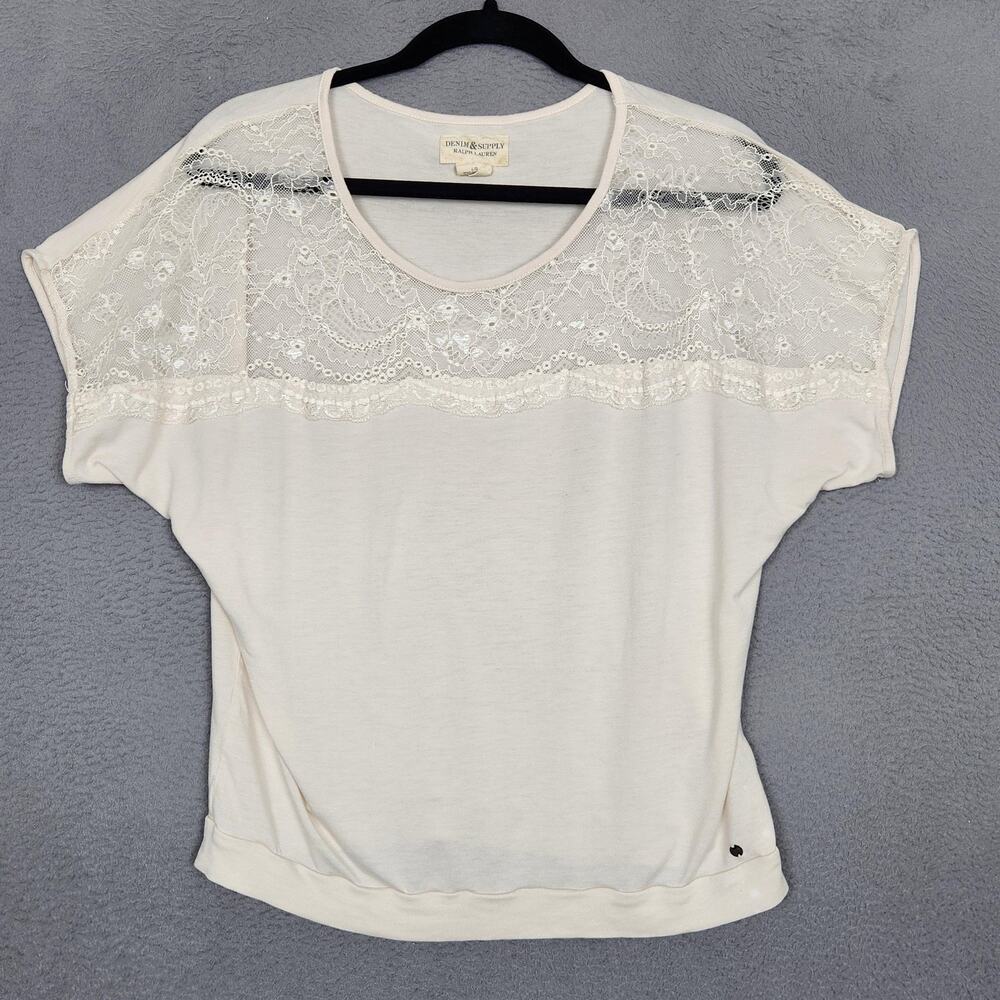 Denim & Supply Ralph Lauren Shirt Womens Large Ivory Lace Floral Dolman Top